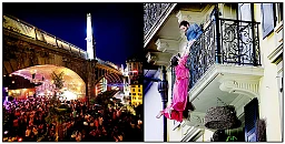 AT NIGHTFALL. ON THE LEFT, THE BÉSSIÈRES BRIDGE, WHICH IS TRANSFORMED DURING THE CITY FESTIVAL. ON THE RIGHT, RUE DE L'ACADÉMIE, WHICH IS PERFORMING. AT NIGHTFALL. ON THE LEFT, THE BÉSSIÈRES BRIDGE, WHICH IS TRANSFORMED DURING THE CITY FESTIVAL. ON THE RIGHT, RUE DE L'ACADÉMIE, WHICH IS PERFORMING.