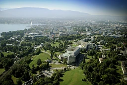 Geneva and international organizations. Here, in the foreground, the headquarters of the International Organization Geneva and international organizations. Here, in the foreground, the headquarters of the International Organization