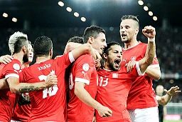Image of the Swiss national team celebrating