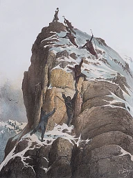 « Arrivée au sommet », reproduction de la lithographie de Gustave Doré (1832-1883). Archives : Musée du Cervin, Zermatt