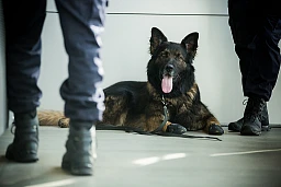 Ginevra, 26 aprile 2015. Incontro con la squadra cinofila della guardia di frontiera, qui all'aeroporto. Gonzo, il pastore tedesco di 6 anni, e il suo addestratore sono in attesa dell'arrivo di un volo. ©Pierre Albouy/TDG