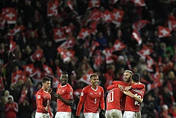 Switzerland's players celebrate their qualifying for the 2018 FIFA World Cup Russia after beating Northern Ireland, during the 2018 Fifa World Cup play-offs second leg soccer match Switzerland against Northern Ireland at the St. Jakob-Park stadium in Basel, Switzerland, Sunday, November 12, 2017. Switzerland's players celebrate their qualifying for the 2018 FIFA World Cup Russia after beating Northern Ireland, during the 2018 Fifa World Cup play-offs second leg soccer match Switzerland against Northern Ireland at the St. Jakob-Park stadium in Basel, Switzerland, Sunday, November 12, 2017.