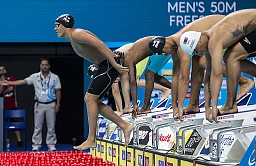 Cruz Halbich of St Vincent and Grenadines makes a false start in the men's 50m Freestyle Heat 1 during the Swimming competition held at the Duna Arena during the 17th FINA World Championships 2017 in Budapest, Hungary, 28 July 2017. Cruz Halbich of St Vincent and Grenadines makes a false start in the men's 50m Freestyle Heat 1 during the Swimming competition held at the Duna Arena during the 17th FINA World Championships 2017 in Budapest, Hungary, 28 July 2017.