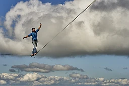 Daniel Laruelle of South Africa walks on the line during the Highline Extreme event in Moleson peak, western Switzerland on September 15, 2017. Fifty of the Worlds best slackliners compete until September 17, 2017 on six different lines ranging from 45 metres to 304 metres
