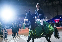 Steve Guerdat from Switzerland rides his horse Alamo, after winning the 18th top 10 IJRC at the 58nd CSI horse Show-jumping tournament in Geneva, Switzerland, on Friday, December 7, 2018. (KEYSTONE/Adrien Perritaz)