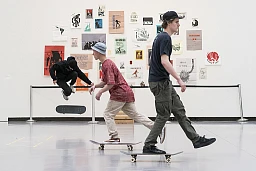 Kids skate in the installation by Mexican visual artist Abraham Cruzvillegas Kids skate in the installation by Mexican visual artist Abraham Cruzvillegas