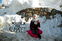 16-year old Swedish environmental activist Greta Thunberg stages a sit down protest in front of the Congress Centre during the World Economic Forum (WEF) annual meeting in Davos, Switzerland, January 25, 2019. 16-year old Swedish environmental activist Greta Thunberg stages a sit down protest in front of the Congress Centre during the World Economic Forum (WEF) annual meeting in Davos, Switzerland, January 25, 2019.