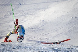 Norway's Lucas Braathen falls as he crosses the finish line in the round 2 of the Men's Giant Slalom race during the FIS Alpine ski World Cup on January 8, 2021, in Adelboden. Norway's Lucas Braathen falls as he crosses the finish line in the round 2 of the Men's Giant Slalom race during the FIS Alpine ski World Cup on January 8, 2021, in Adelboden.