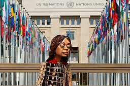 Little Amal, a 3.5 metre-tall puppet depicting an unaccompanied Syrian refugee, is seen in Geneva, Switzerland, September 28, 2021 Little Amal, a 3.5 metre-tall puppet depicting an unaccompanied Syrian refugee, is seen in Geneva, Switzerland, September 28, 2021