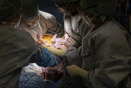 Die Kaisernittgeburt von Malea und Mailo (Kinder) von Delia (gebaehrende) und Laura, fotografiert am Montag, 4. April 2022 in der Geburtsabteilung des Universitaetsspital in Zuerich.