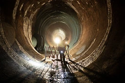 Reportage dans la galerie qui sert d’amenée d’eau vers la centrale électrique. Nécessite l’abaissement partiel du lac, centrale de Groupe E, Hauterive, le 19.10.2022