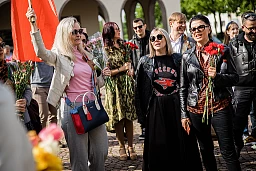 Foto: Stefan Bohrer, 9.5.23, Basel: Russen-Siegesfeier auf dem Friedhof Hörnli in Basel.