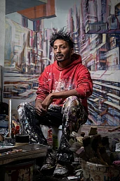 Hervé Thiot, Künstler und Autodidakt, in seinem Atelier, Biel, 17.11.2023 Hervé Thiot, Künstler und Autodidakt, in seinem Atelier, Biel, 17.11.2023