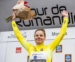 LOTTE KOPECKY (BEL) of Team SD-Works wins the yellow jersey of the 2024 Tour de Romandie