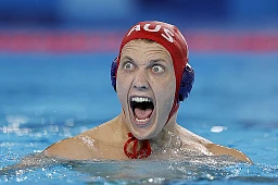 Paris 2024 Olympics - Water Polo - Men's Preliminary Round - Group B - France vs Australia - Aquatics Centre, Saint-Denis, France - August 01, 2024. Nic Porter of Australia reacts Paris 2024 Olympics - Water Polo - Men's Preliminary Round - Group B - France vs Australia - Aquatics Centre, Saint-Denis, France - August 01, 2024. Nic Porter of Australia reacts